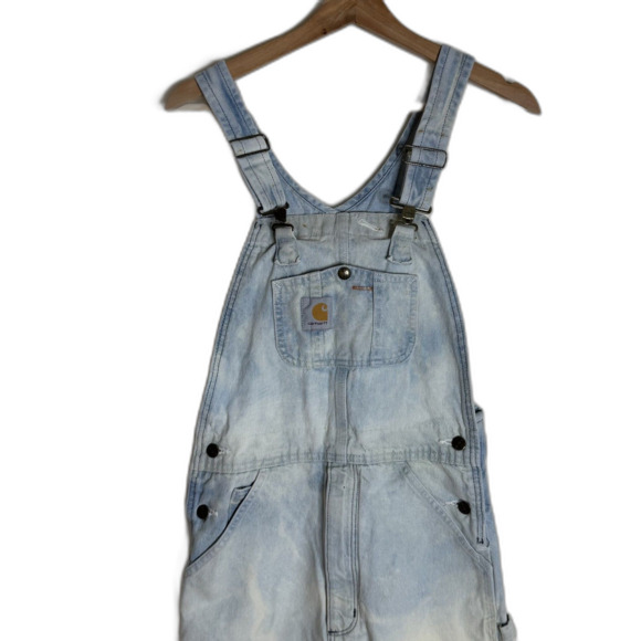 Carhartt Overalls ladies 28x32 Denim Distressed Workwear Utility Painter - Picture 2 of 14